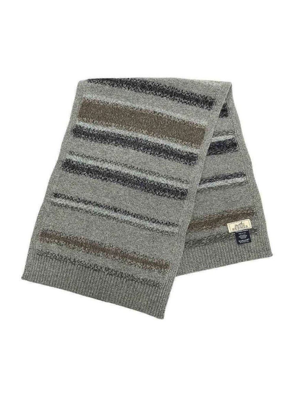 Hermes Knit Scarf Fade Stripe Wool Cashmere Gray